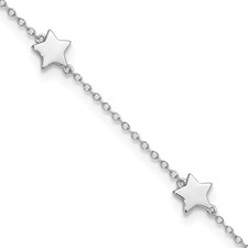 Sterling Silver Star Station Anklet 10.5 Inch