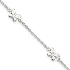 Sterling Silver Butterfly Anklet 9 Inch With 1 Inch Extender