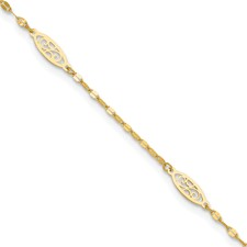 14 Karat Yellow Gold Filigree Station Anklet 
9 Inch