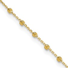 14 karat yellow gold diamond cut beaded anklet 
9 inch with extender