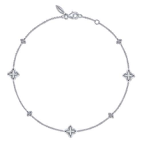 Gabriel & Co Sterling Silver White Sapphire Ankle Bracelet with Clover Stations 10