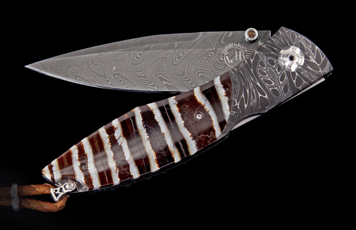William Henry  Boomerang  Damascus Wooly Mammoth Tooth  With Smokey Quartz Knife
66/250