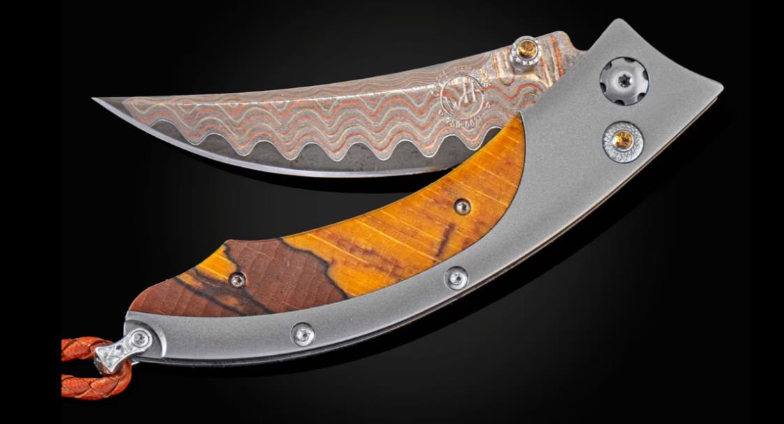 William Henry Yellow Curvetitanium Pocketknife Featuring Yellow Spalted Beechwood And 'Copper Wave' Damascus Blade
Edition 21 Of 50 Pieces