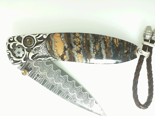 William Henry Sterling Silver Eagle Mammoth Tooth Damascus Wave Knife with Citrines
197/250