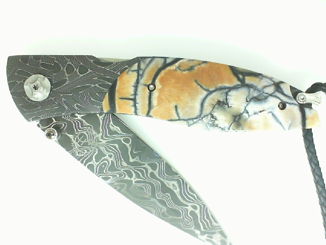 William Henry Titanium X Out Damascus Knife With Mammoth Tusk Inlay, Smokey Quartz 
02/20