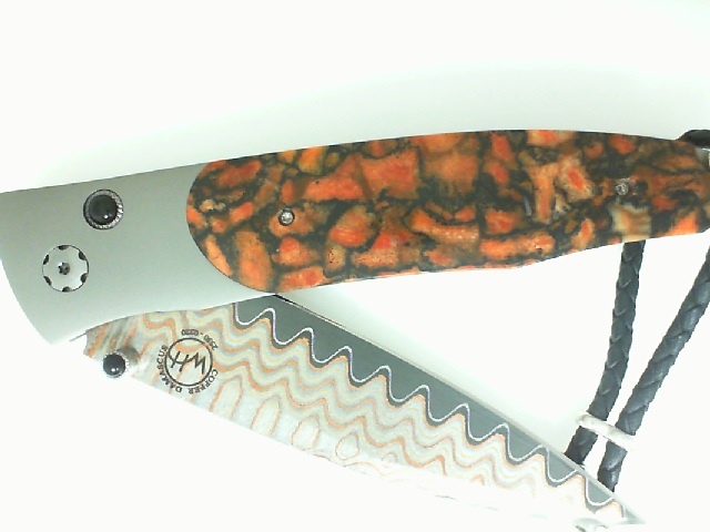 William Henry Titanium Red Sails Copper Wave Damascus Knife With Apple Coral Inlay And Onyx
89/100