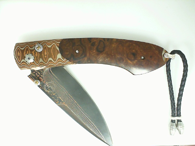 William Henry Hand-Forged Mokume Gane Folding Knife Desert Ironwood Inlay with Citrines
5/100