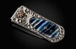 William Henry Zurich Blue Water Sterling Silver/ Stainless Steel  With Mokume Gane, Inlaid With 10,000 Year-Old Fossil Woolly Mammoth Tooth And Inset White Topaz money clip