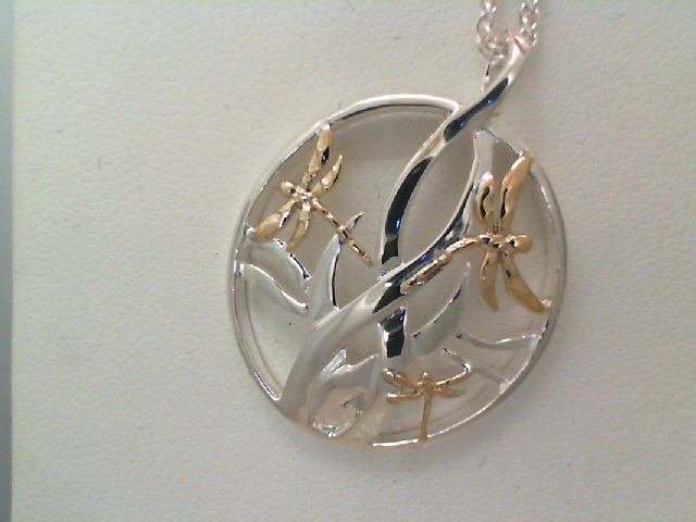 Ss & 10K Dragonfly In Reeds Small Pendant
