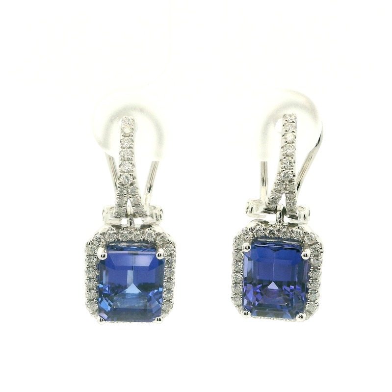 14Kw 6.75Cttw Oct. Tanzanite Halo Omega Back Earrings   D=.56Cttw