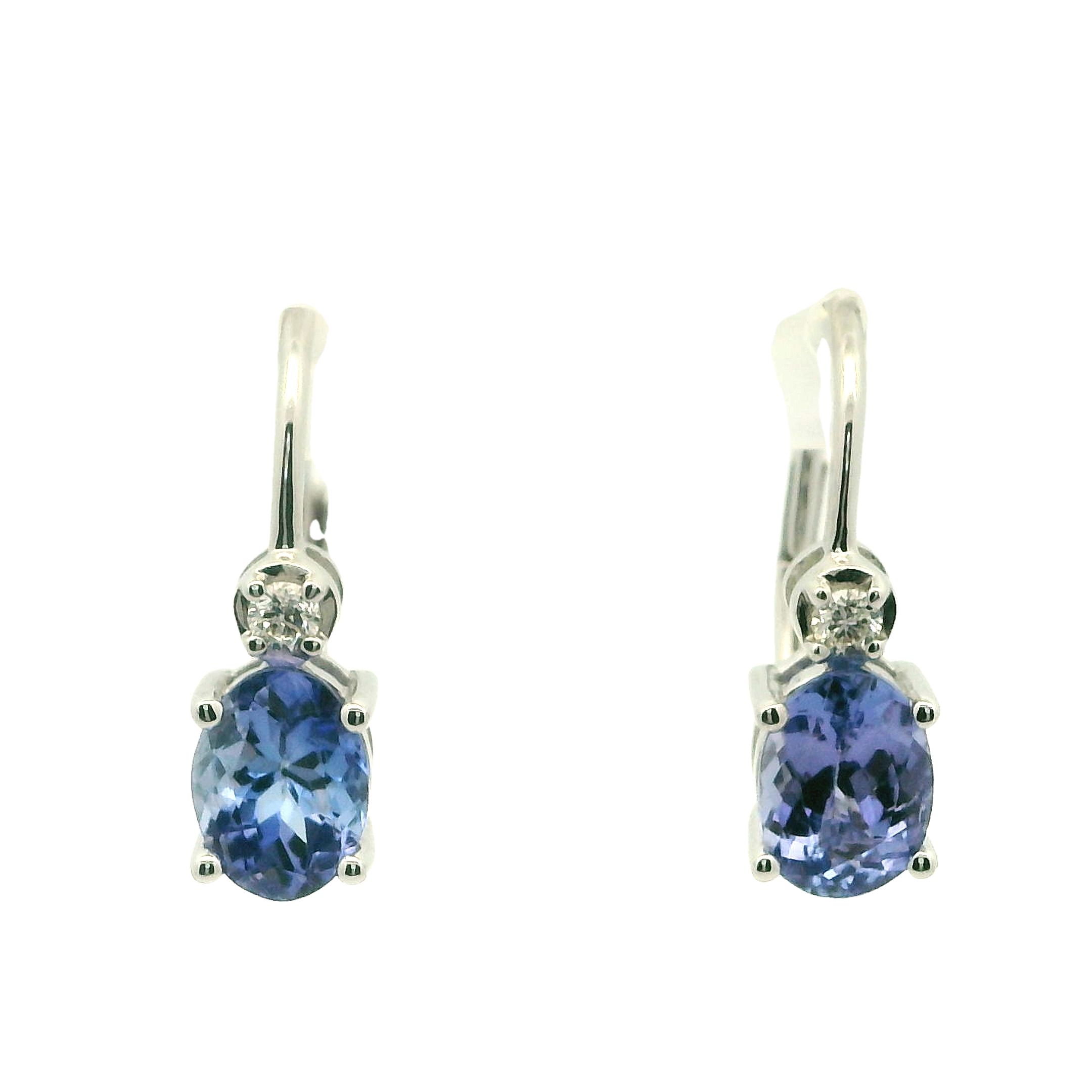 14Kw 1.99Cttw Oval Tanzanite Lever Back Earrings W/Diamond Accent