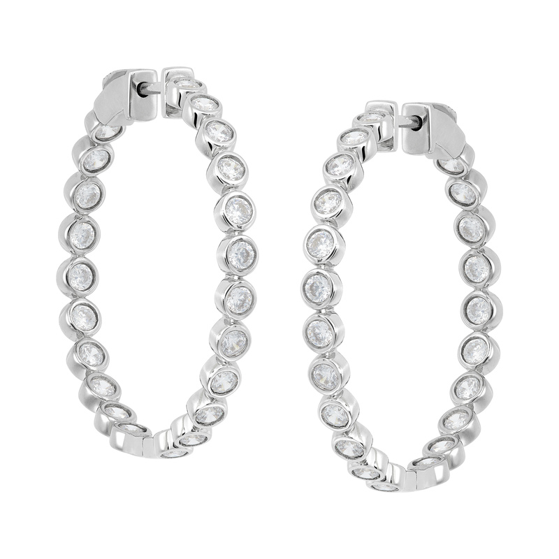 Lab Grown - 14Kw 2Cttw Bezel Set Diamond Hoop Earring