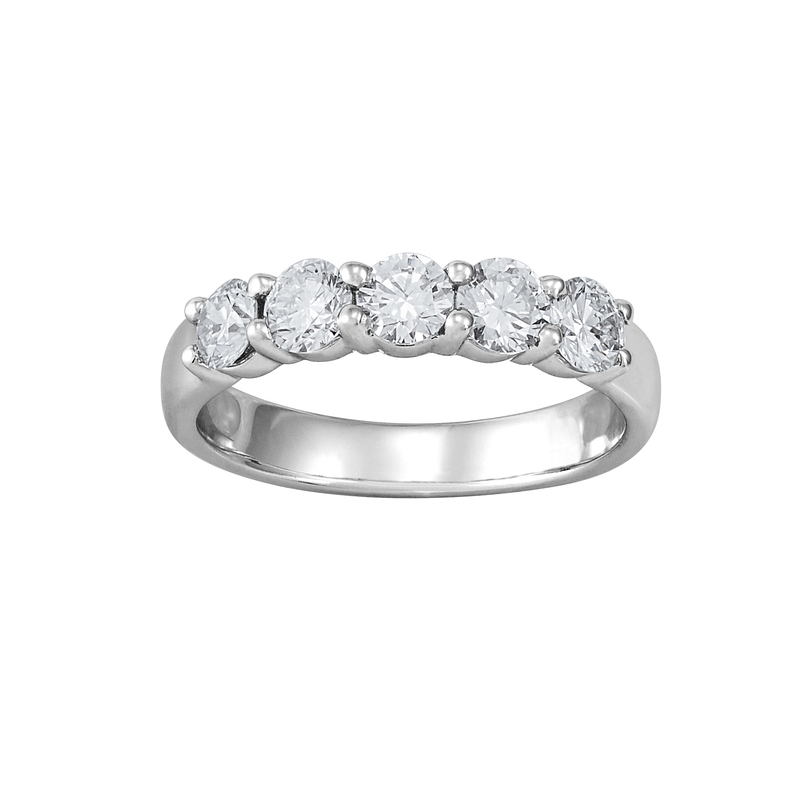 Lab Grown - 14Kw 1.5Cttw 5 Stone Diamond Shared Prong Band H SI