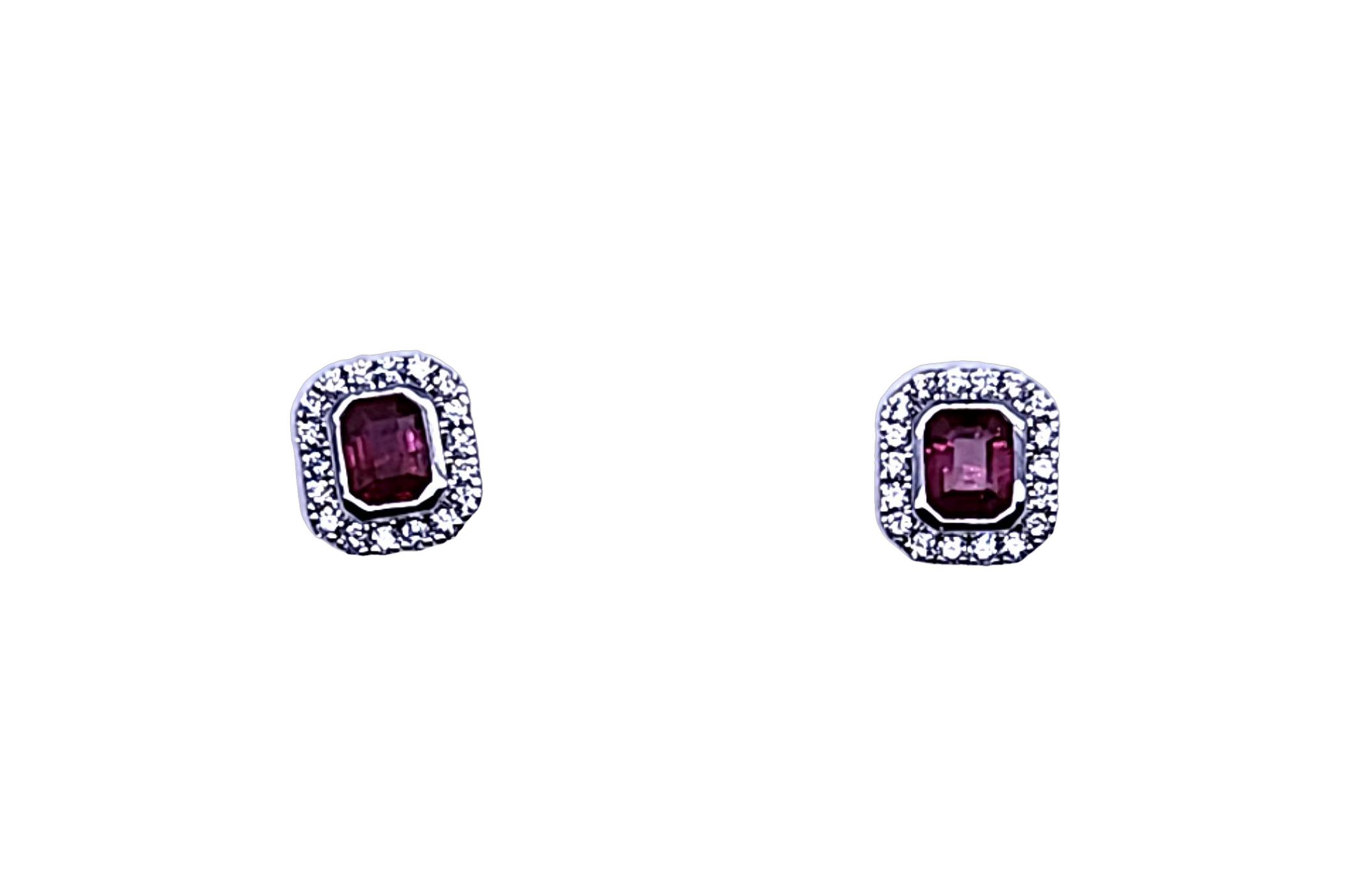 18Kw Ruby & Diamond Earrings  2R=.76Ct  D=.29Cttw G/H Vs2/Si1