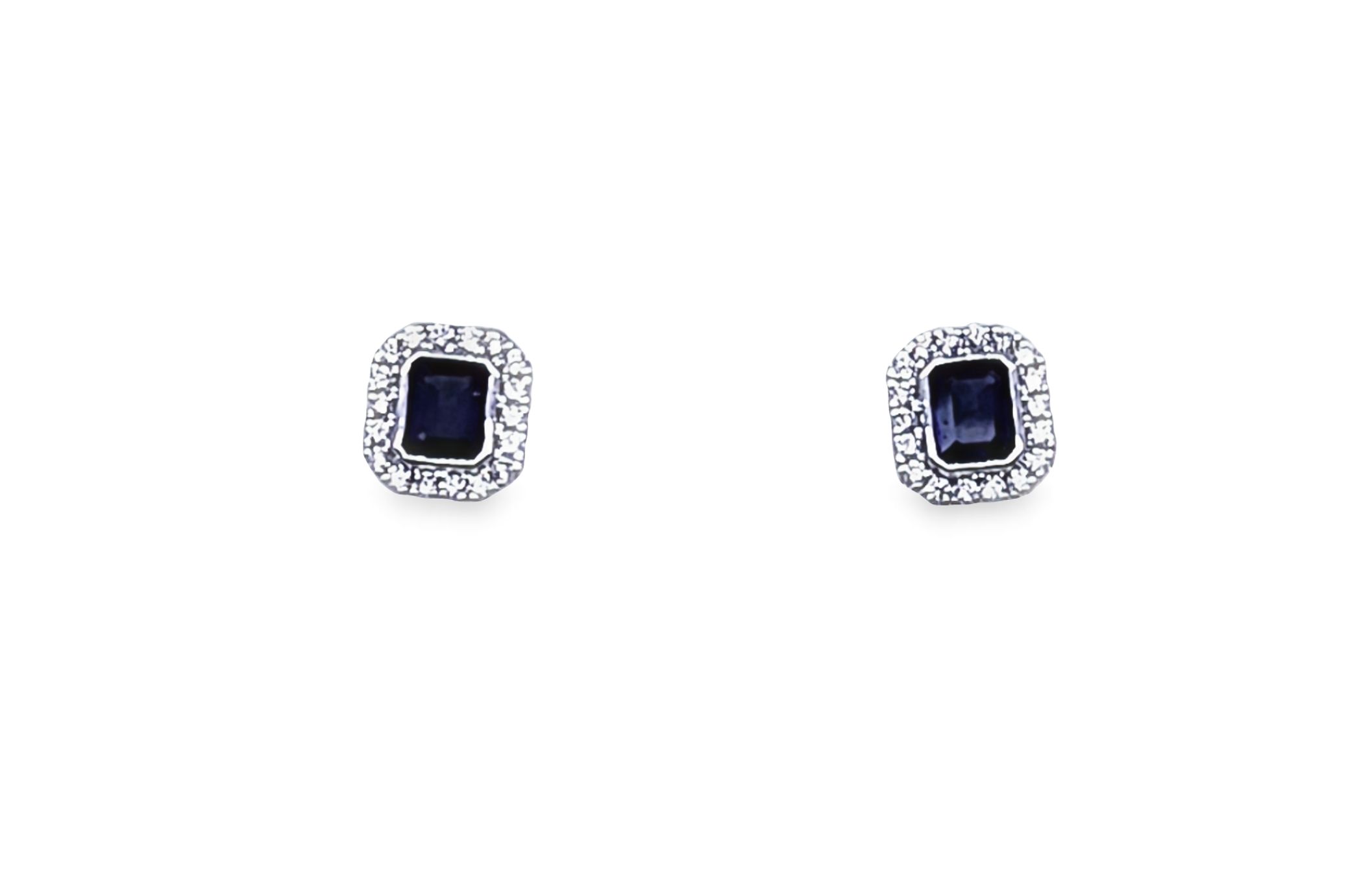 18Kw Sapphire & Diamond Earrings  2S=.92Ct  D=.30Cttw G/H Vs2/Si1