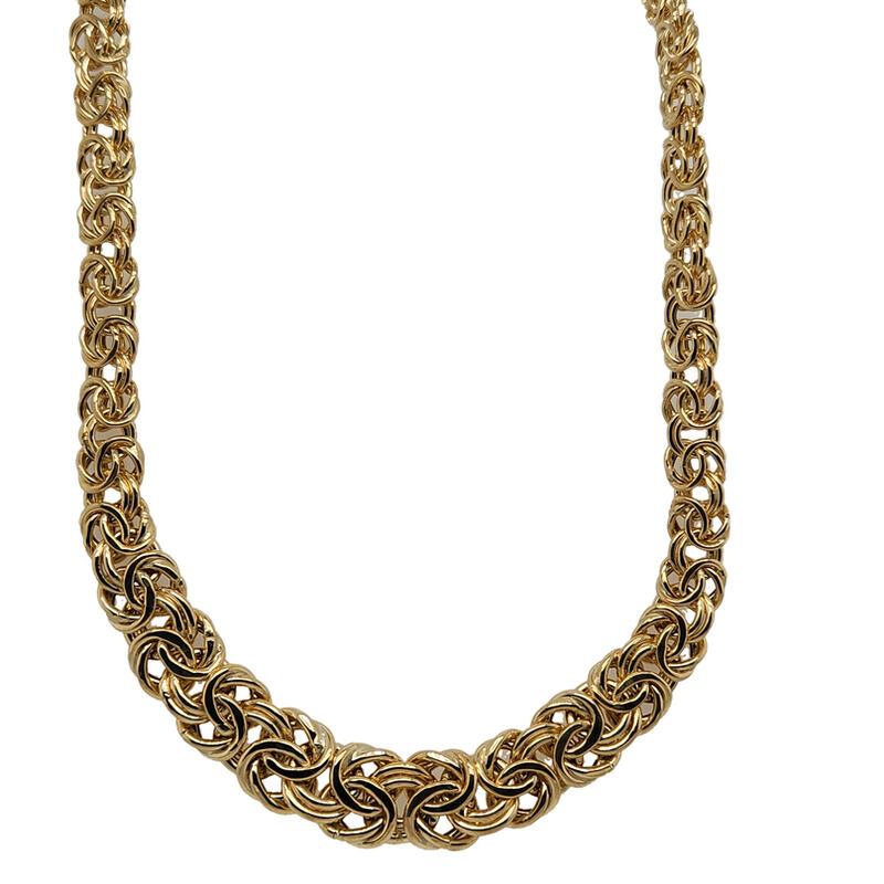 14Ky 17" Solid Graduated Byzantine Link Necklace 6.4-10Mm
