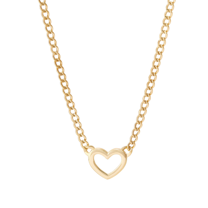 14Ky Polished Heart Center On Curb Chain Necklace - 18"