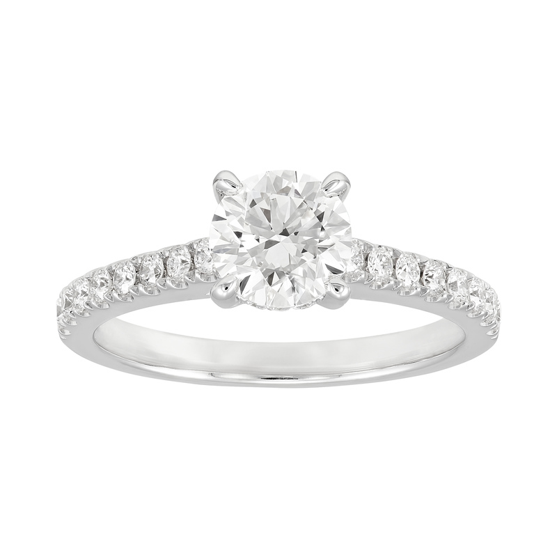 Lab Grown - 14Kw 1 1/3Cttw G VVs2 Rb Hidden Halo Engagement Ring  1D=1.25Ct  Igi Cert Lg595386950