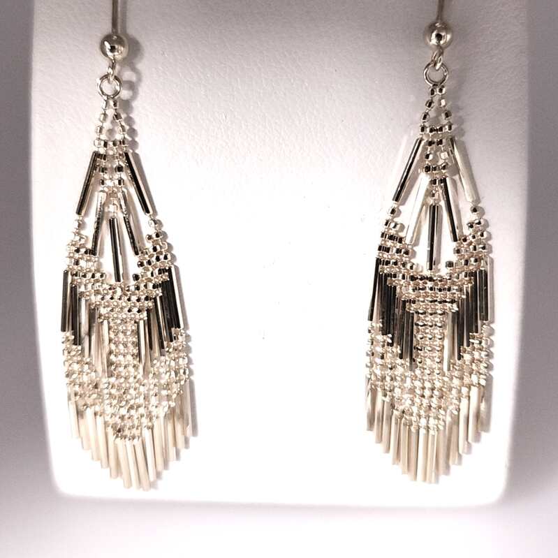 14Ky Beaded Fantasy Multi Row Dangle Earrings