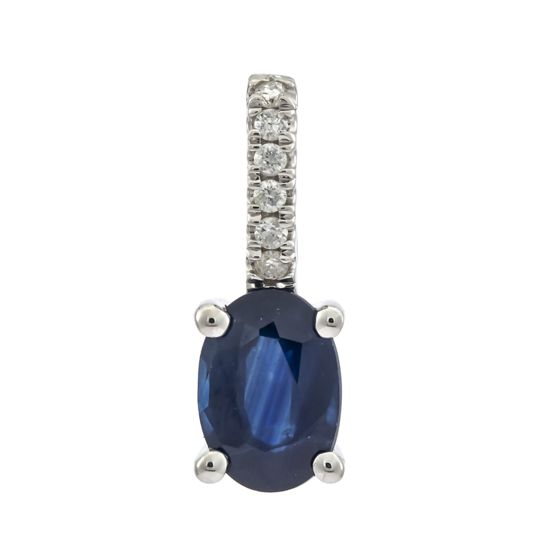 10kw Oval Saph Pendant  S=.9ct D=.04cttw