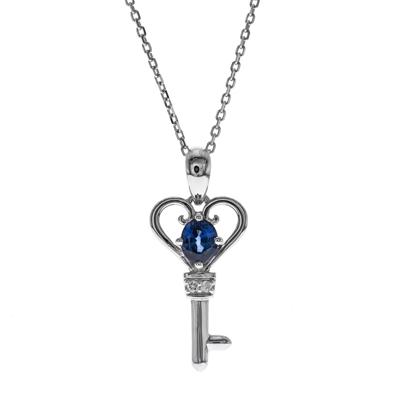 14kw Saph Key Pendant  S=.5ct D=.02cttw