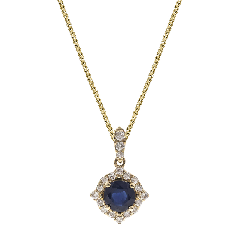 10ky RD Saph w/ Dia Halo  S=.68ct D=.15cttw