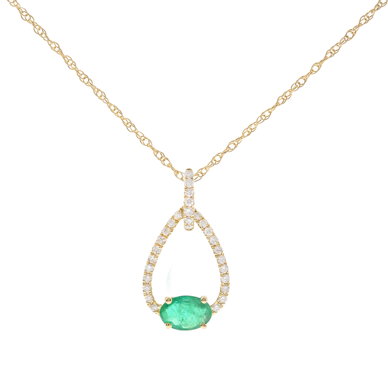 10ky Emerald + Dia Circle Pendant  E=.44ct D=.14cttw