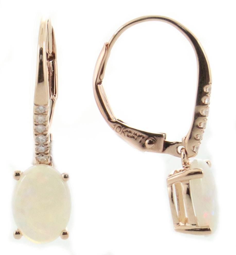 10kr Australian Opal Earrings  AO=2.01cttw D=.06cttw