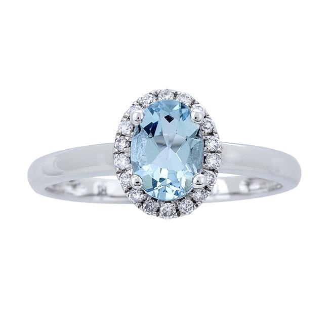 10Kw Oval Aquamarine & Diamond Halo Ring  Aq=.73Ct