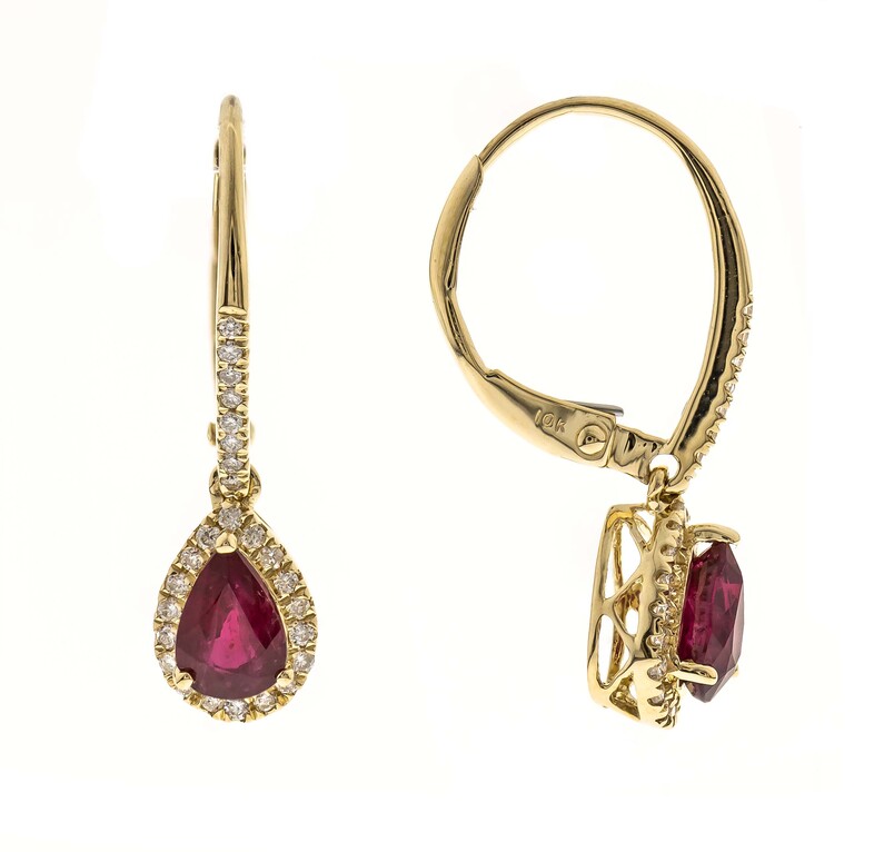 10Ky Ruby & Diamond Dangle Earrings  2R=1.04Cttw D=.18Cttw
