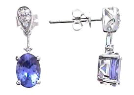 14Kw Tanzanite Dangle Earrings W/Diamond Accents  2Tz=1.74Ct