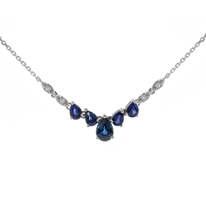 10Kw Sapphire Necklace W/Diamond Accents  5Sa=1.22Cttw