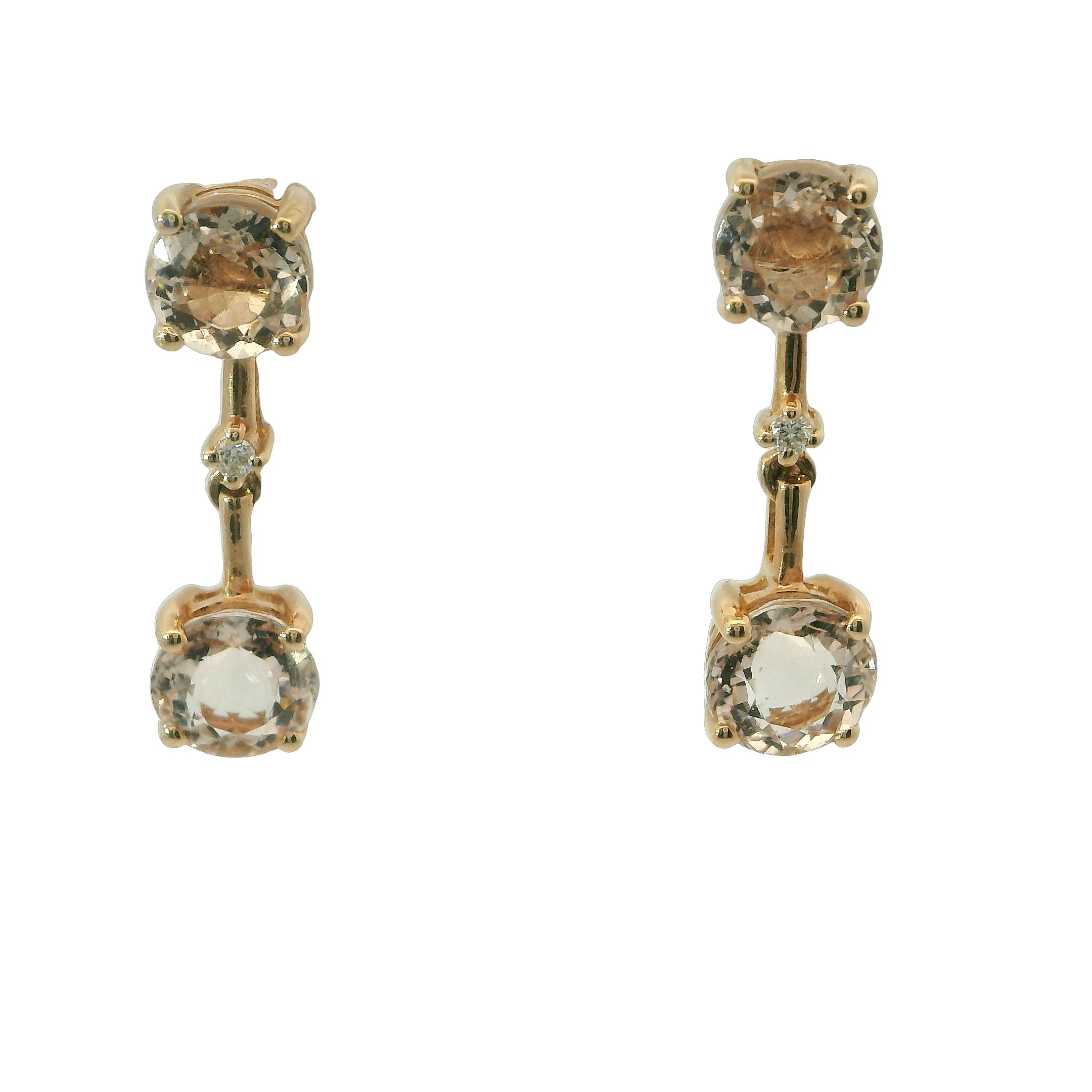 14Kr Morganite Dangle Earrings W/Diamond Accents