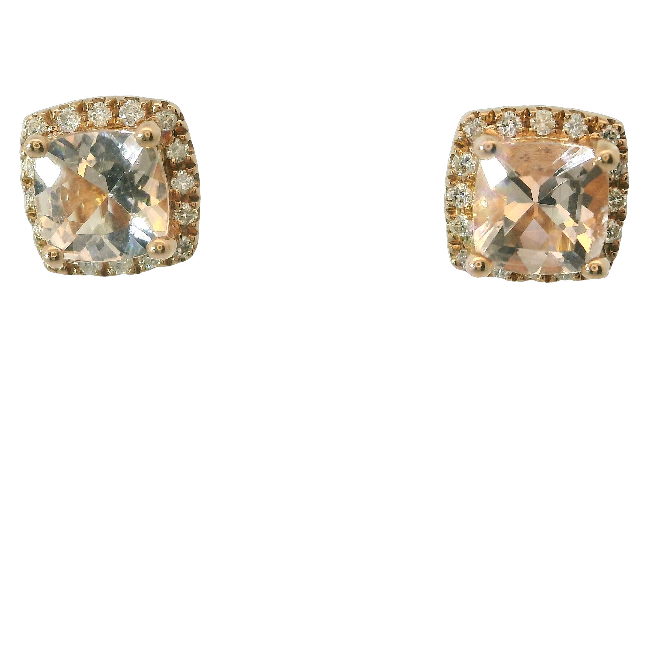 10Kr Morganite & Diamond Halo Stud Earrings