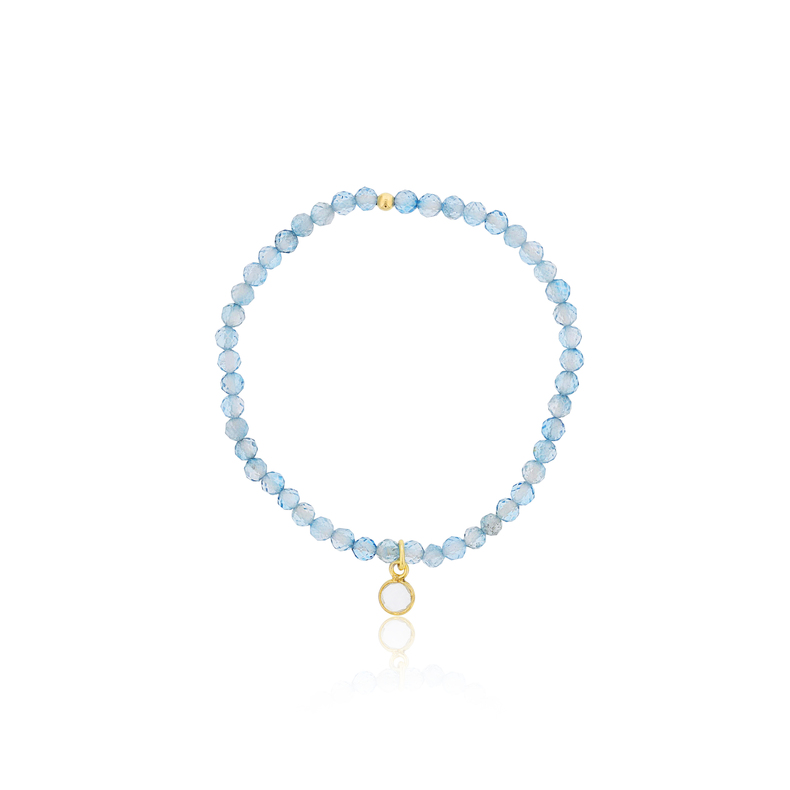 4mm Blue Topaz w/ GP Clear Quartz Bezel Charm