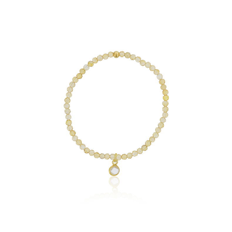 4mm Citrine w/ GP Clear Quartz Bezel Charm