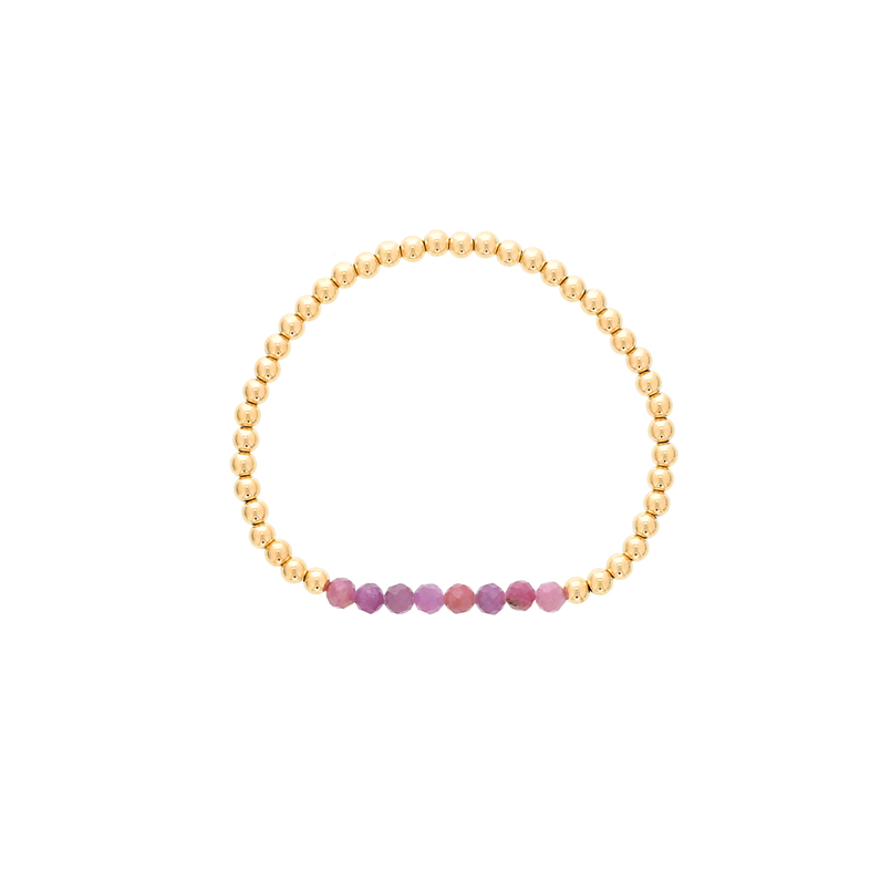 Shinebright Birthstone Mini Bracelet - 4Mm Gf Beads With Ruby Bar
