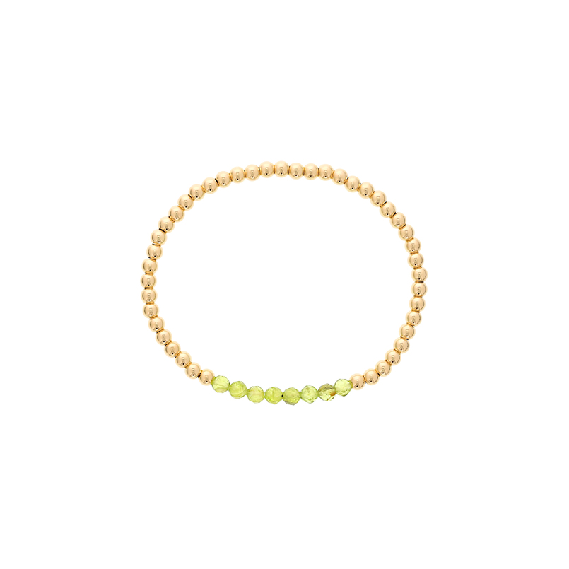 Shinebright Birthstone Mini Bracelet - 4Mm Gf Beads With Peridot Bar