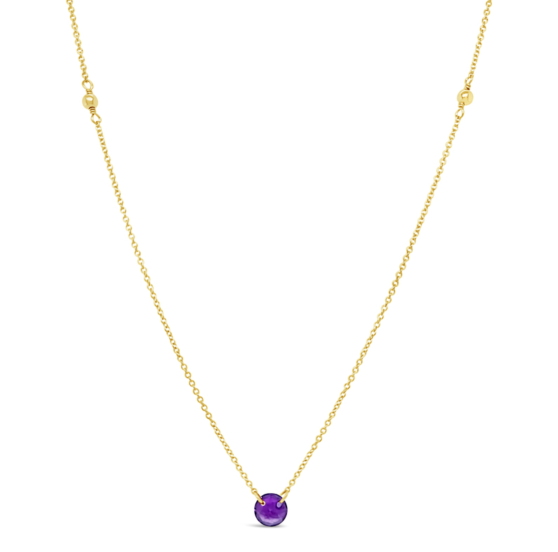 18" Gf Necklace W/3Mm Gf Beads & Amethyst Briolette