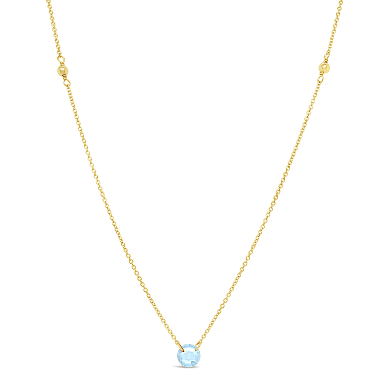 18" Gf Necklace W/3Mm Gf Beads & Aquamarine Briolette