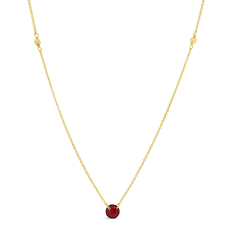 18" Gf Necklace W/3Mm Gf Beads & Garnet Briolette