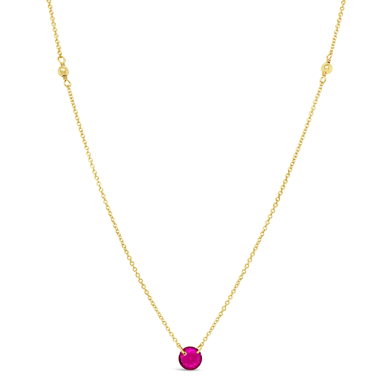 18" Gf Necklace W/3Mm Gf Beads & Lab Created Ruby Briolette
