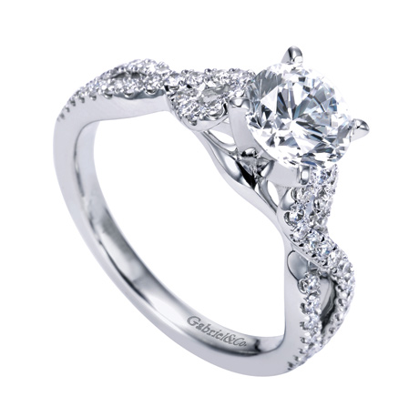 14Kw .37Tw "Kayla" Criss Cross Diamond Semi-Mount  50d    Kayla 14k White Gold Round Twisted Engagement RingThis daring engagement ring includes a diamond criss cross band that will illuminate your center stone from all angles.    Wedding Band: W