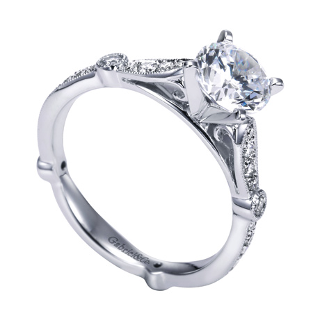 14Kw .37Tw Vintage Style Diamond Semi-Mount  26d    Mabel  Vintage 14k White Gold Round Straight   Engagement Ring  An old world classic ring recreated with a touch. It