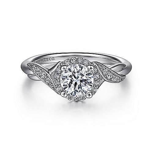 -14kw .13ctw Dia Halo w/Milgrain Detail Eng Ring Mounting    Inspired by class  this 14k white gold diamond ring has a small braided effect that exudes grace and radiance.