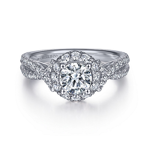 14k White Gold Round Halo Diamond Engagement Ring - 0.63 ct