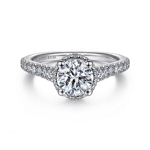 14k White Gold Hidden Halo Round Diamond Engagement Ring - 0.53 ct