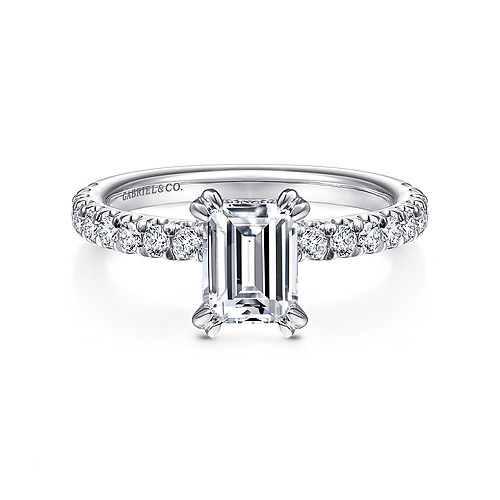 14K White Gold Emerald Cut Diamond Engagement Ring - 0.51 Ct