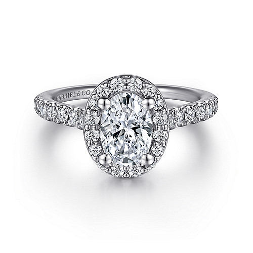 14K White Gold Oval Halo Diamond Engagement Ring - 0.49 Ct