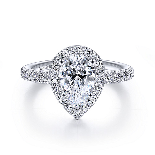 14K White Gold Pear Shape Halo Diamond Engagement Ring - 0.44 Ct